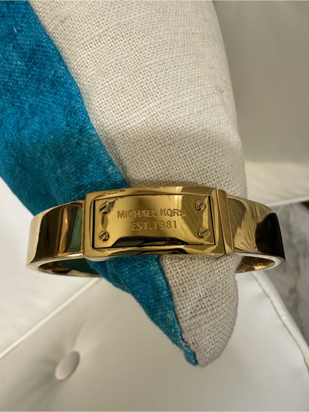 Michael Kors Gold Tone Engraved Plate Bangle